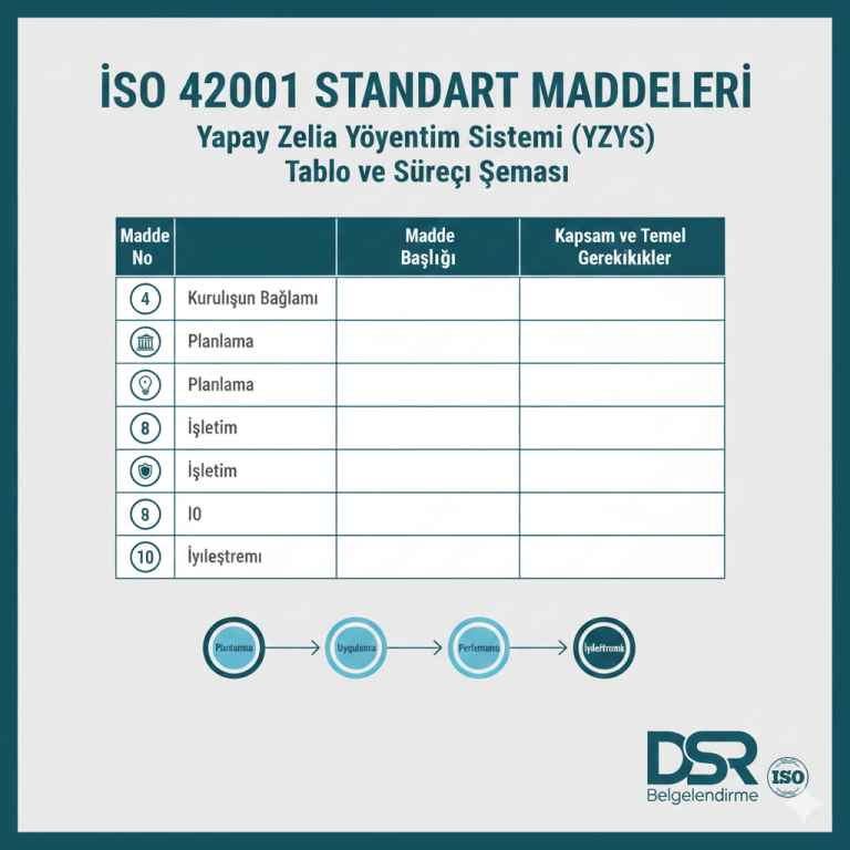 ISO 42001 standart maddeleri nelerdir sorusu için hazırlanan yönetim sistemi şeması.