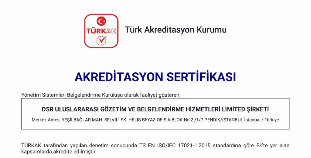 ISO 17021 Türkak Akreditasyon Yetki Belgesi