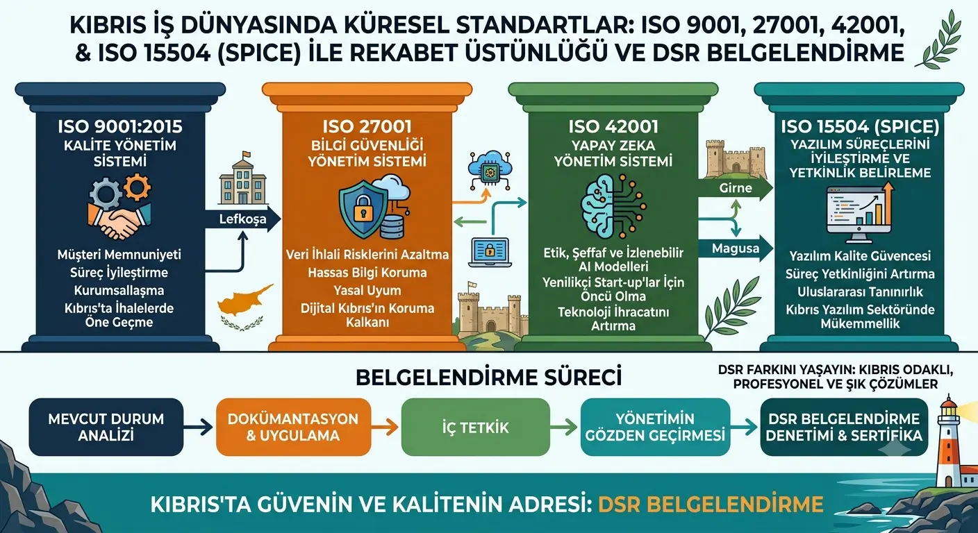 Kıbrıs ISO Belgelendirme: ISO 9001, 27001, 42001 ve ISO 15504 (SPICE) ile Rekabet Üstünlüğü