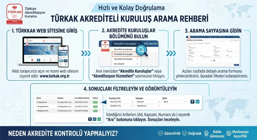 TÜRKAK Akredite Kuruluş Arama: Adım Adım Doğrulama Rehberi (2026)