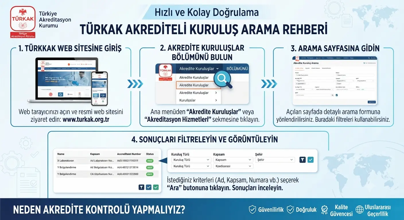 TÜRKAK Akredite Kuruluş Arama: Adım Adım Doğrulama Rehberi (2026)